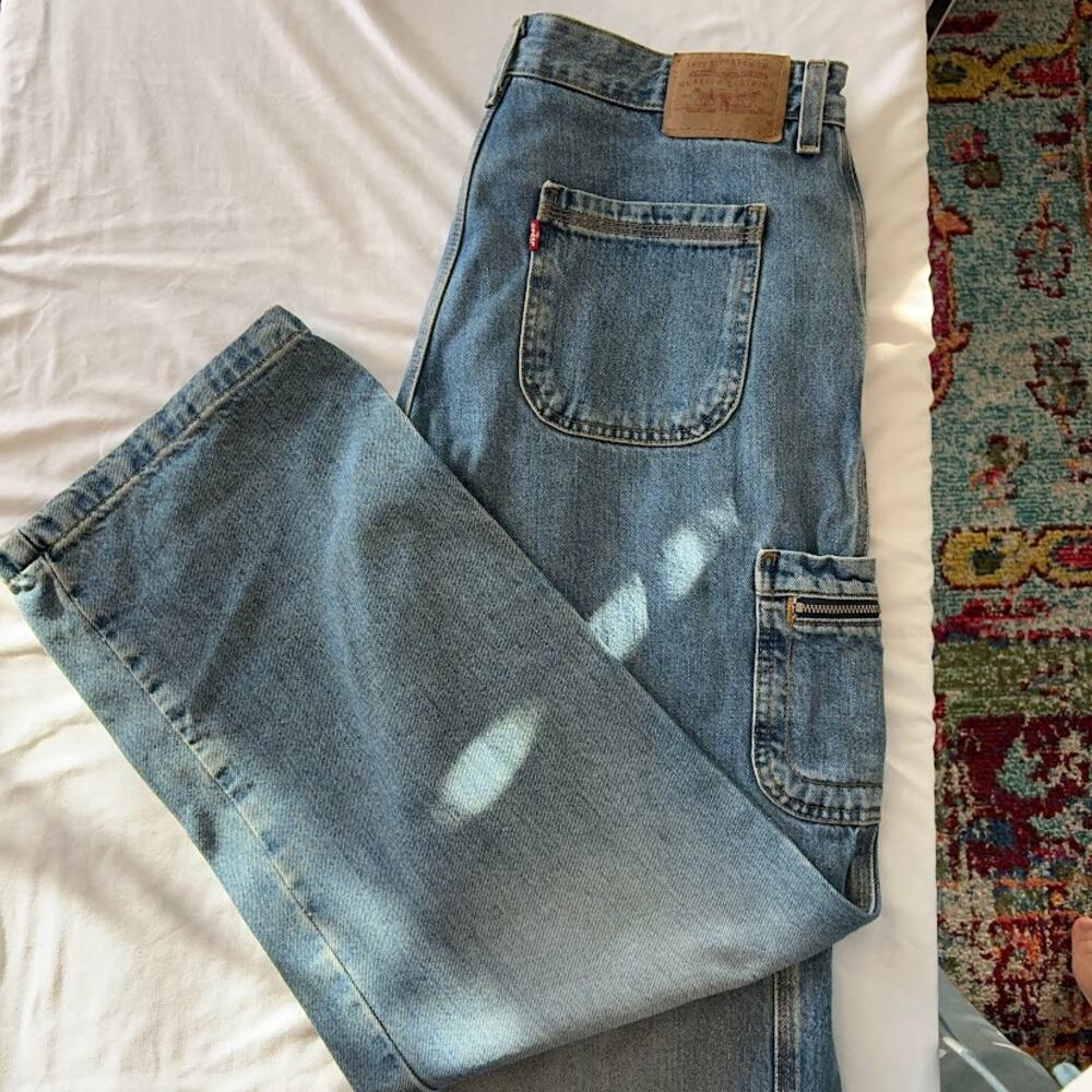 Y2K Levi’s Light Wash Carpenter Cargo Jeans Utility Pocket Wmn Midrise Sz 30